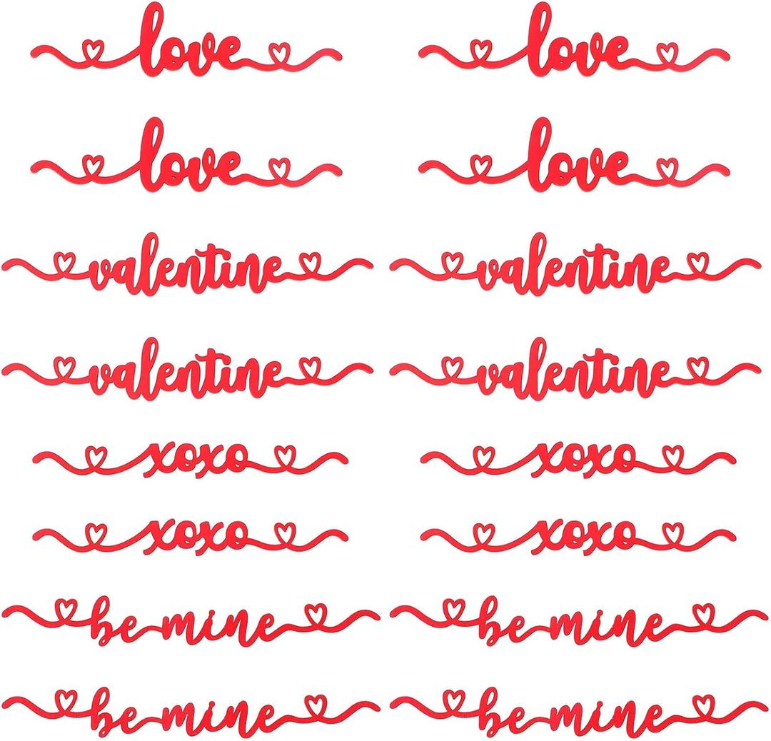 16 Pcs Valentine's Day Tabletop Wood Words Cutouts with XOXO, Love, Be Mine, Valentine Wooden Plate Letter Sign Decor Valentine Tabletop Centerpiece for Plates Table Decorations Presents