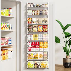 MIAOLI Over the Door Organizer, White 8-Tier Pantry Door Organizer with Adjustable Basket, Hanging Spice Rack Cabinet Door Shelves, Laundry Room Organization and Storage