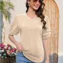 Puff Sleeve Tops for Women V Neck T Shirts Summer Business Casual Tops Loose Fit Dressy Casual Blouses (M)