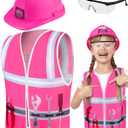 Handepo Construction Worker Costume Kids Hard Hat Construction Vest Goggles Toddler Dress Up Set Birthday Party Girls Boys(Pink, Black)