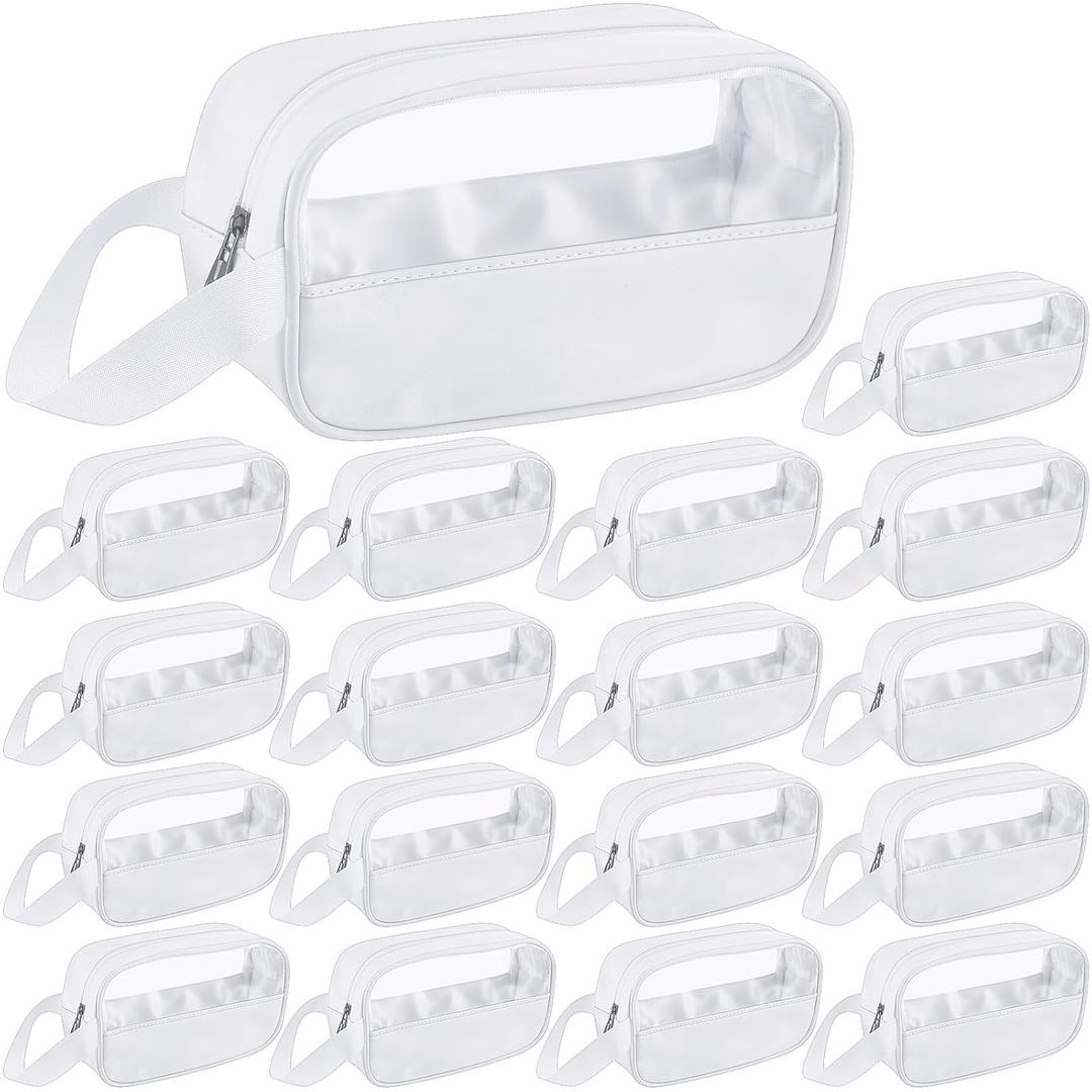 Tanlade 18 Pcs Clear Cosmetic Bags Bulk, Translucent Makeup Toiletry Bag for Women Waterproof Portable Cosmetic Bag Set Traveling Make up Organizer(White)