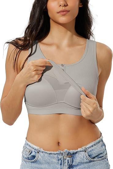 ZeroBound Built in Shelf Bra Crop Tank Tops for Women Scoop Neck Henley Button Sleeveless Shirts Casual Basic Tee Shirt Outfits Going Out (Grey, S)