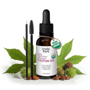 Organic Castor Oil - 100% Pure Certified USDA Organic, Cold Pressed & Hexane-Free, For Eyelashes, Eyebrows, Hair, Skin & Wellness Packs -1oz Glass Bottle & Dropper