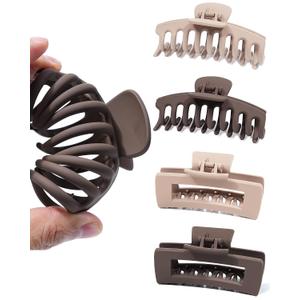 Mesovor 4 Pack Silicone Flexible Hair Claw Clips, Nonslip Large Bendable Claw Clip | Soft Hair Grip Hairclips for Thin and Thick (Matte Coffee, Matte Light Khaki)