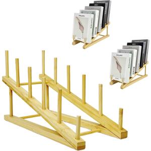 3 Pcs Wood Book Stand for Display, Tabletop Book Display Puzzle Rack Easel Holder for Vendors, 5-Tier Portable Kids Bookshelf Counter Retail Display for Magazine Art Print