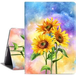 Vimorco Case for iPad 5th / 6th Generation 9.7 inch 2017/2018,for iPad Air 1/2, Shockproof Slim Adjustable Stand Cover for Apple iPad 5/6 Gen, Sunflower (No Pencil Holder Style)