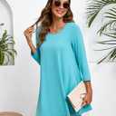 ENMAIN Women's Tops 3/4 Sleeve Dressy Casual Plus Size Tunic Tops to Wear with Leggings Swing Flare T-Shirt Loose Fit Blouses (Blue, S)