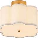 13.3" Semi Flush Mount Ceiling Light Fixture, 3-Light Modern Close to Ceiling Light With Fabric Flower-Shaped Shade, Light Fixtures Ceiling Mount for Bedroom Nursery Kids Room Living Room(Gold)