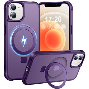 Magnetic Ring Stand Case for iPhone 12/12 Pro - 120° rotatable Stand, N52 Magnet, Non-Slip, Easy to Clean, Shockproof, Matt Transparent Back, Military Standard Drop Protection (Violet)