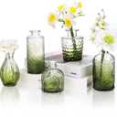 5pcs Green Glass Bud Vase Set, Small Flower Vases for Centerpieces in Bulk, Mini Vintage Vase for Home, Wedding, Table Decor
