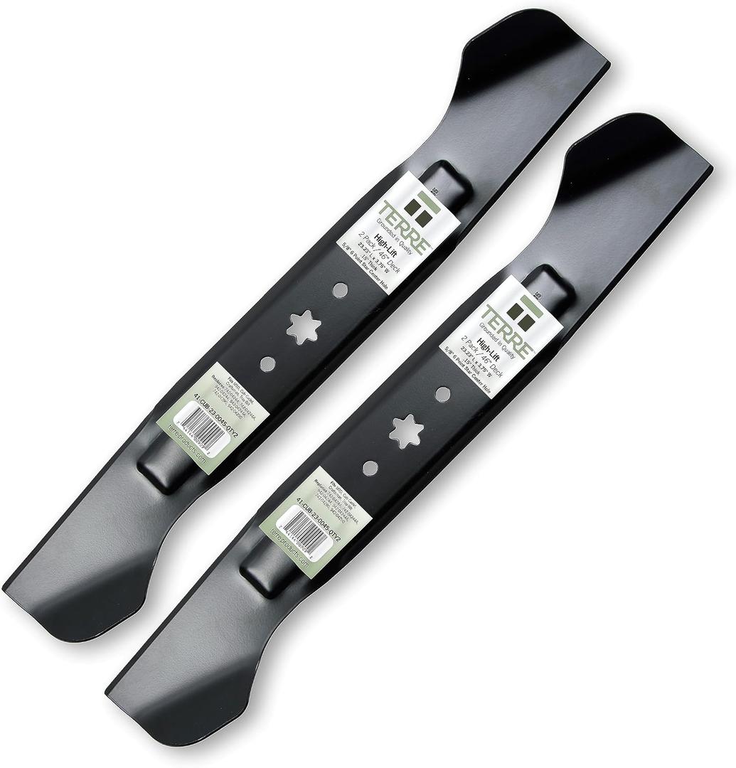 Terre Products, 46 Inch Lawn Mower Blades, 2 Pack, High Lift, Compatible with Cub Cadet XT1, XT2, Craftsman LT46, Replacement for 742-04244, 742-04244A, 942-04244, 942-04244A, 742-04290, 942-04290
