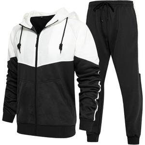 Men's Hooded Athletic Tracksuit Sweatsuit Long Sleeve Full-Zip Jogging Sweatpants 2 Piece Patchwork Sportsuits