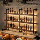 61IN Wall Mounted Wine Rack 3-Tier Industrial Pipe with LED Light, 3-155cm/61in