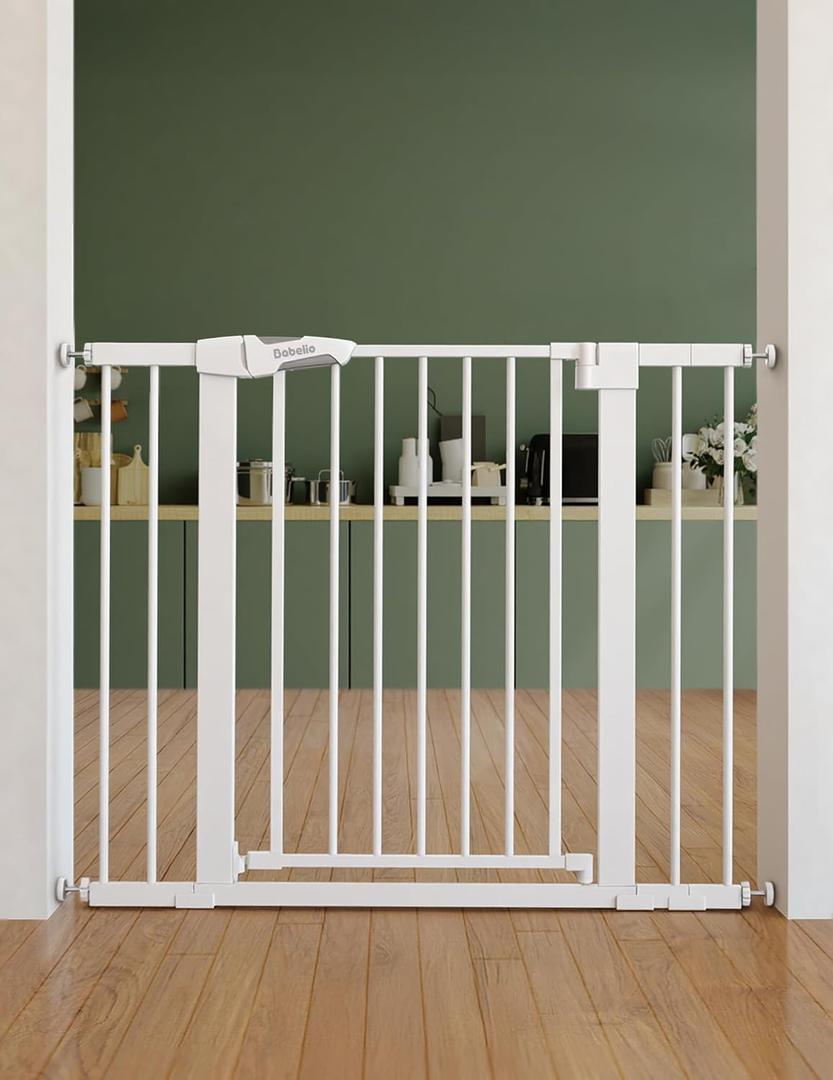 Babelio 26-40" Pressure Mounted Baby Gate for Stairs, PressGuard Dog GateTriple-Lock, Pressure/Wall Mount No Drilling, Heavy Duty, Auto Close, Easy Install for Doorways/Kitchens/Hallway, White