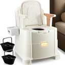Bedside Commode, Upgraded Commode Toilet Potty Chair with 3 Rolls of Commode Liners, Automatic LED Light, Detachable Armrests, 2-Level Height, Heavy Duty 880lbs Loading