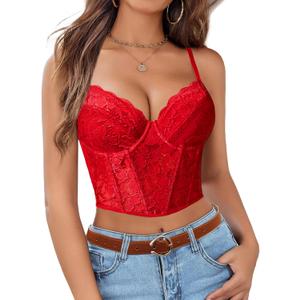 Avidlove Lace Bralette for Women V Neck Bustier Corset Tops with Underwired Racerback Adjustable Strap Crop Top, S