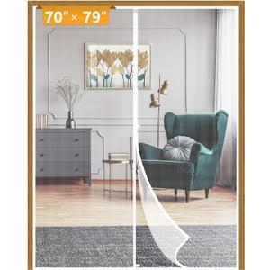 Yotache Magnetic Screen Door Fit Doors 70 x 79, Screen Size 72" x 80" Strengthened Polyester Mesh for Patio Sliding Door, White (White & Middle Opening)