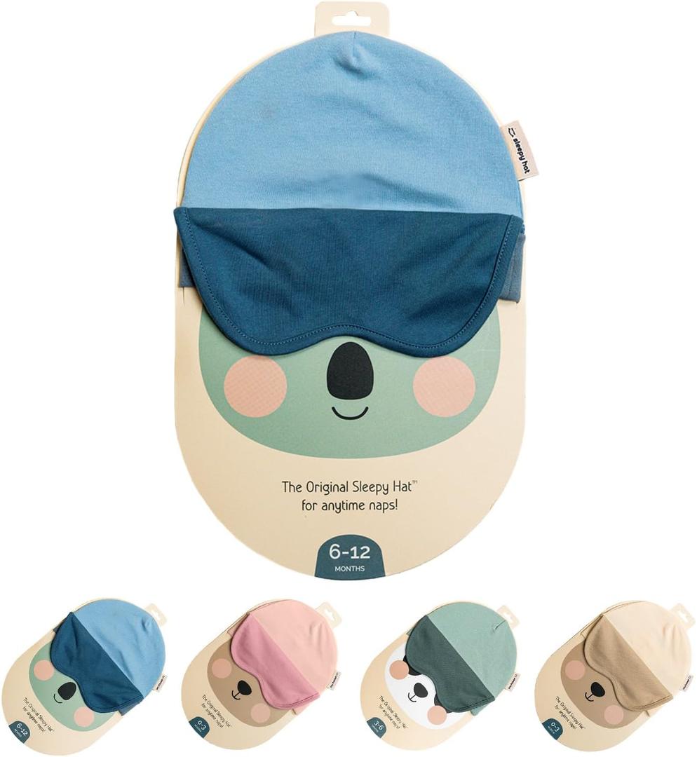 The Original Baby Sleep Mask & Soft Eye Shade  Newborn, Sun Hat & Beanie  Travel & Baby Gifts (6-12 Months, Blue)