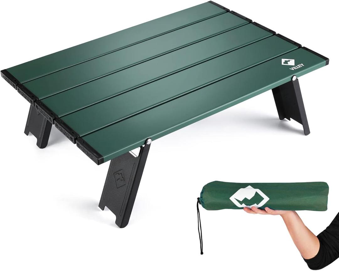 VILLEY Portable Mini Folding Beach Table, Ultralight Aluminum Side Table with Carry Bag for Camping, Picnics, and Outdoor Activities (Green) VILLEY Portable Mini Folding Beach Table, Ultralight Aluminum Side Table with Carry Bag for Camping, Picnics, and Outdoor Activities (Green)