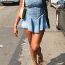 SHINFY Womens Summer Denim Dress Sexy Off Shoulder Strapless Bustier Corset Tube Pleated Mini Jean Dresses (Blue, L)
