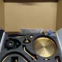 Brushed-Gold Antique Shower-system with Tub Spout: 9 inch Rain Faucets Set in Wall, Rainfall Head and Handheld Spray, 3 Way Diverter Brass Valve with Trim Kit
