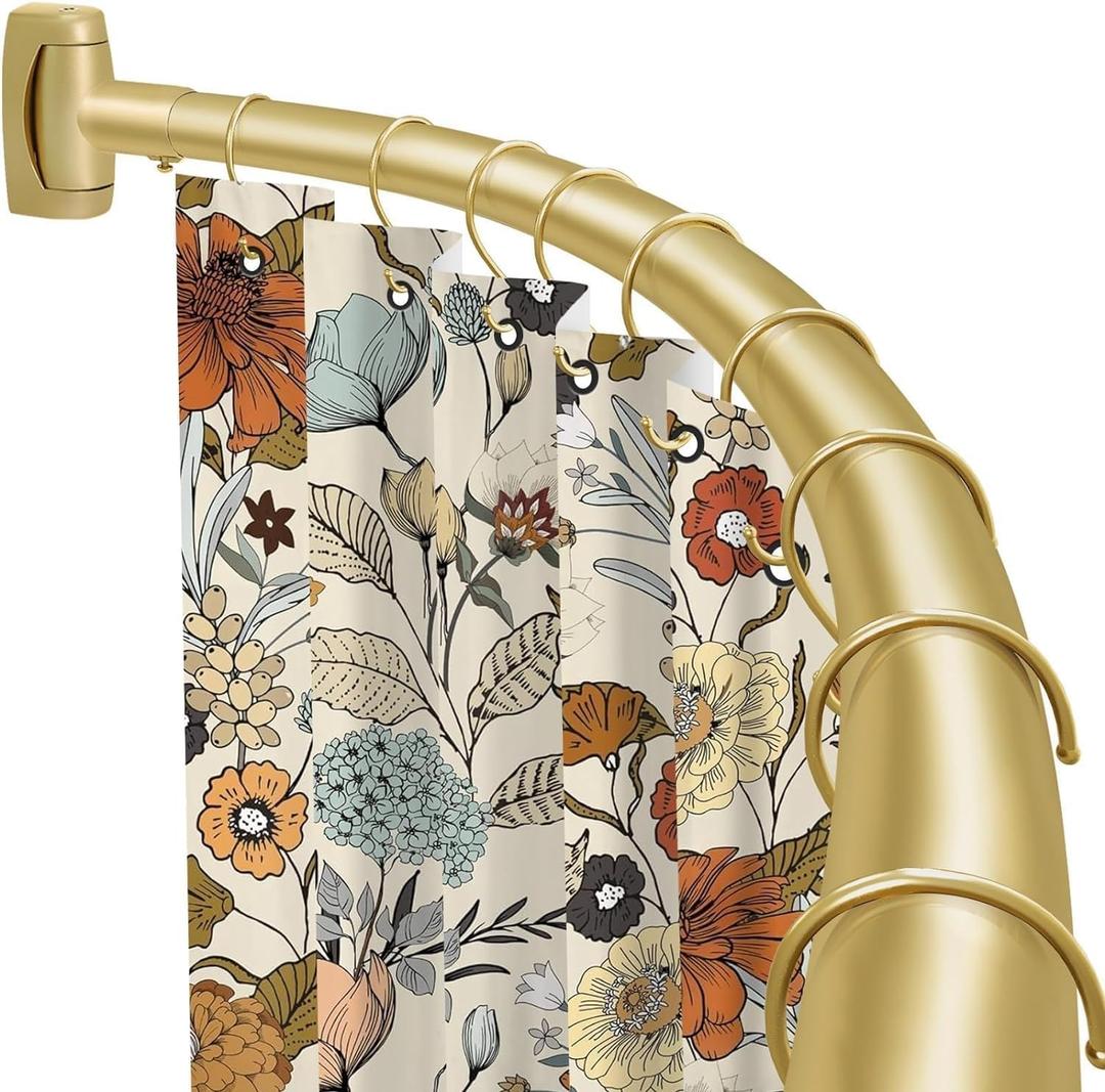 YNL Curved Shower Curtain Rod 35-82In(2.9-6.8Ft), Gold Round Rustproof Shower Rod for Bathroom Bathtub, Adjustable Arched Shower Curtain Rod, Never Rust|Extra Space|Non-Slip|Expandable|Need to Drill