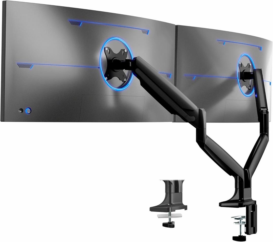 VIVO Premium Aluminum Heavy Duty Dual Monitor Arm for Ultrawide Monitors up to 40 inches and 24 lbs Each, Desk Mount Stand, Pneumatic Height, Max VESA 100x100, Black, STAND-V202Q