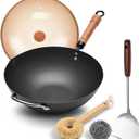 WANGYUANJI 12.6" Wok with Lid, Flat Bottom Nonstick Wok Pan for Induction Cooktop, Stir Fry Woks & Pans for Cooking (Black)
