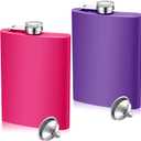 Meanplan 2 Pack 8 oz Flasks for Women Hip Flask for Liquor Matte Flask with Funnel Leakproof Stainless Steel Whiskey Pocket for Alcohol Drink Christmas Valentine Wedding Gift(Pink, Purple)