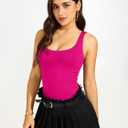 REORIA Women's Sexy Scoop Neck Sleeveless Bodysuit Backless Double Lined Tank Tops (Pink, S)