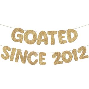 Fulmoon Pre Strung Goated Since 2012 Banner Glitter Happy 14th Birthday Banner Funny Glitter NO DIY Happy Birthday Sign Party Decorations, Party Supplies, Ideas Gifts (Champagne Gold)