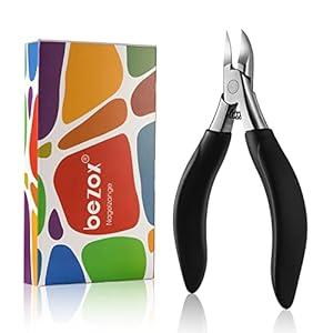 BEZOX Ingrown Nail Clippers - Precision Thick Toenail Clipper for Ingrown and Curly Nails, Comfort Grip Fingernail Clipper, Ergonomic Handle Toenail Scissors for Seniors (Black)