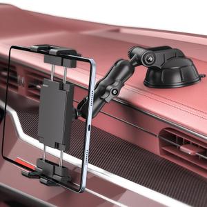 PLDHPRO Tablet Holder for Car Dashboard & Windshield, Universal iPad Car Mount Suction Cup Stand for 5.1" - 15.6" Phones & Tablets Compatible with iPhone 17/16/15, iPad, Galaxy Tab - 5.1-15.6 inch