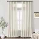 Natural Linen Curtains 126 Inches Long for Living Room Bedroom 2 Panels Cream Linen Semi Sheer Drapes Hook Belt Rod Pocket Window Curtains Boho Neutral Light Filtering Drapes