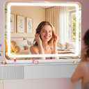 Batuso Vanity Mirror with Lights, 23" x 18" LED Makeup Mirror with 10X Magnification, Dimmable 3 Modes, Memory Function, Smart Touch, USB Charging Port, Lighted Makeup Mirror Round White