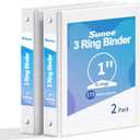 SUNEE 3 Ring Binder 1 Inch 2 Pack, Clear View Binder Three Ring PVC-Free (Fit 8.5x11 Inches) for School or Office Supplies, White