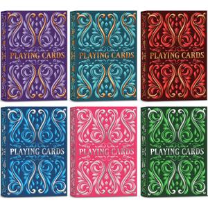 Playing Cards 6 Pack, Decks of Cards, Poker Size Standard Index Deck in 6 Unique Colors, Playing Cards Bulk for Family Game Night, Blackjack, Pinochle, Canasta, Party Supplies Travel Card Games