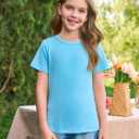 Haloumoning Girls Short Sleeve T Shirts Kids Summer Casual Crewneck Tops Tees 5-14 Years (Blue)