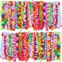200 Pieces Hawaiian Luau Leis Flowers Necklaces Summer Beach Vacation Pool Luau Party Favors Supplies Tropical Theme Party Decorations For Birthday Wedding Colorful Random Color