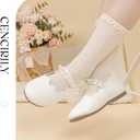 CENCIRILY Toddler Little Girls Flower Dress Shoes Mary Jane Ballet Flats Party School Bowknot Princess Wedding Shoes (A18/Cream)