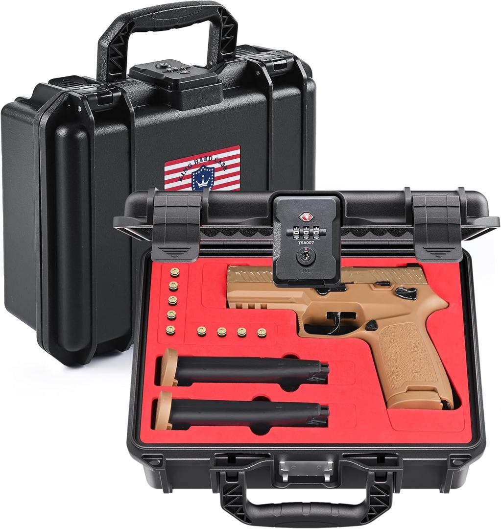 Gun Case for SIG SAUER Pistols, Lockable Hard Pistol Cases with Pre-Cut Foam Insert, TSA Approved Travel Gun Safe for SIG P365, P322, P320, P229, P226 Not for Optics