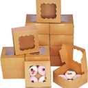 Bakepacker Brown 30-Packs Bakery Boxes with Window 6x6x3 inches Thick & Sturdy Macaroon Pastry Boxes Cookie Boxes for Bakerys