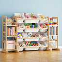 SpaceAid Toy Storage Organizer with 6 Shelves and 12 Bins, Bookshelf/Bookcase, Kids Bin Shelf, Toys Box for Playroom Organization for Bedroom & Room Decor, White, 52.3" W