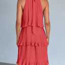 ZESICA Women's 2026 Summer Halter Cocktail Dresses Sleeveless Ruffle Tiered Chiffon Pleated Wedding Guest Mini Dress (XL)