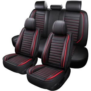 MINGBRON Leather Car Seat Covers Full Set, Universal Faux Leather Car Seat Covers 5 Seats, Automotive Seat Covers for Most Sedans SUVs Trucks, Front and Rear Seat Covers,Wine Red