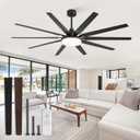 72 inch Large Ceiling Fans with Lights and Remote, Outdoor Black Ceiling Fan with 10 Blades, 32W LED light 3 CCT, 6 Speed Reversible Quiet DC Motor, Modern Ceiling Fan for Living Room Patio
