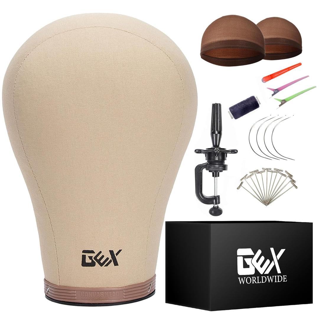 GEX 20"-24" Cork Canvas Block Mannequin Head Wig Display Styling Head With Mount Hole (Light Brown, 21.5")