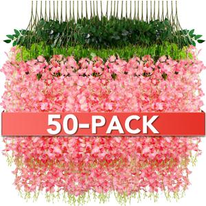 Wisteria Hanging Flowers, Fake Hanging Flowers, Wisteria artificial Garland for Home Wedding Arch Floral Party Garden Ceremony Outdoor Decor,3.6 feet Long(50, Pink)