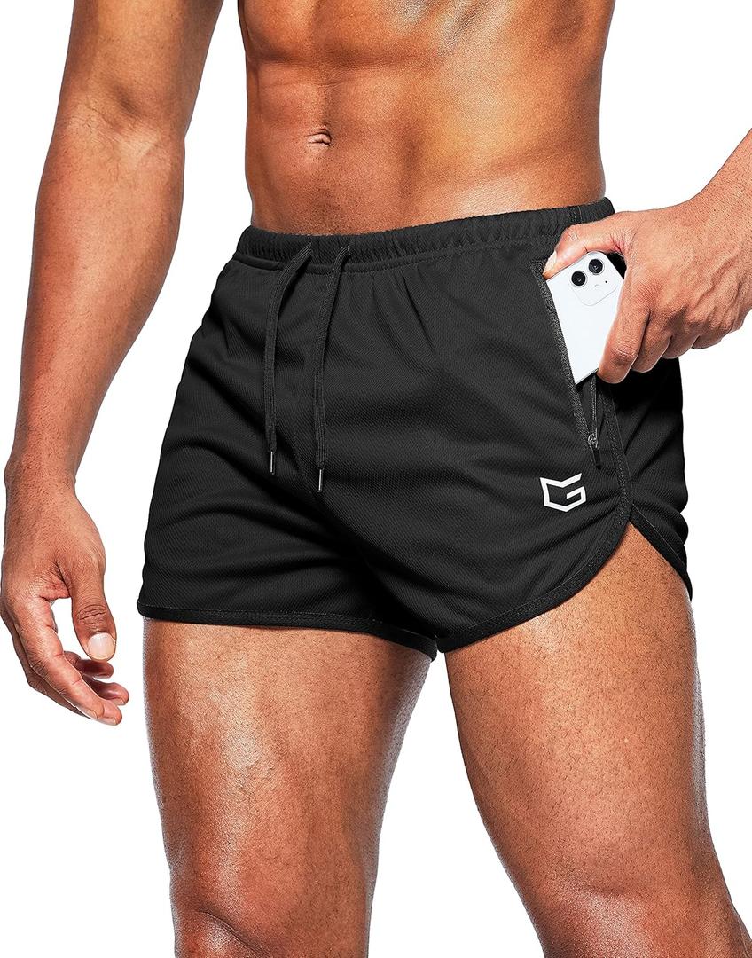 G Gradual Men's Running Shorts 3 Inch Quick Dry Gym Athletic Jogging Shorts with Zipper Pockets (Black)