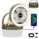 EJYTRVT Solar Camping Fan with LED Light – Rechargeable Portable Fan with 3 Speeds, 4 Lighting Modes, USB & Solar Powered, Foldable & Hanging Tent Fan for Camping, Travel, Beach, RV, Camper